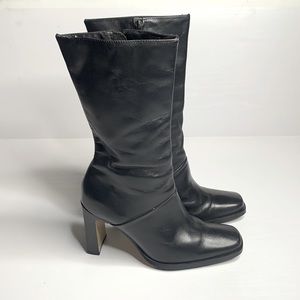 White Mountain boots Shoe size 6 1/2 M Mid calf side zip thinner clog heel.